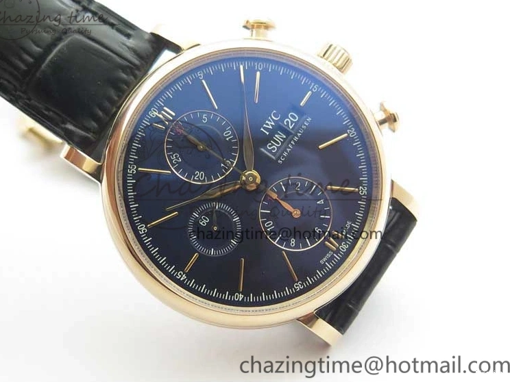 MIROTIME 0106 Portofino Chrono RG ZF 1:1 Best Edition Blue Dial Gold Markers on Black Leather Strap A FlexibleFit 7112